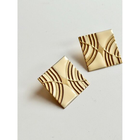 Vintage 80's Unsigned White Silver Rhinestone Enamel Dangle Drop Earrings - Picture 2 of 8